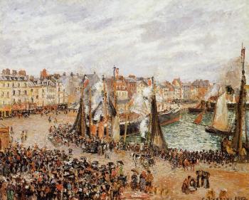 Camille Pissarro : The Fishmarket, Dieppe, Grey Weather, Morning